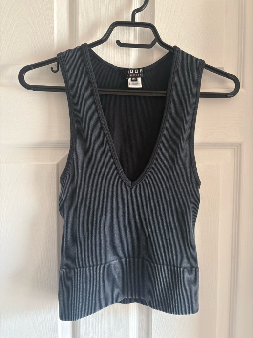 Poof! - Ribbed Deep V Tank Top in Blue - Size M/L